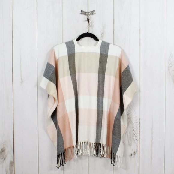 LC Lauren Condrad Multicolor Fringed Woven Plaid Cardigan Shawl Size OS - Picture 4 of 10